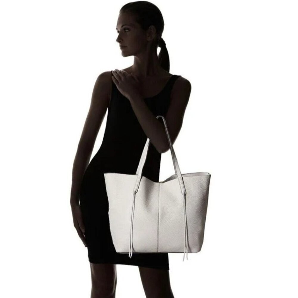 Rebecca Mincoff Large Gray Leather Tote Bag – Textured Pebbled Design, Everyday